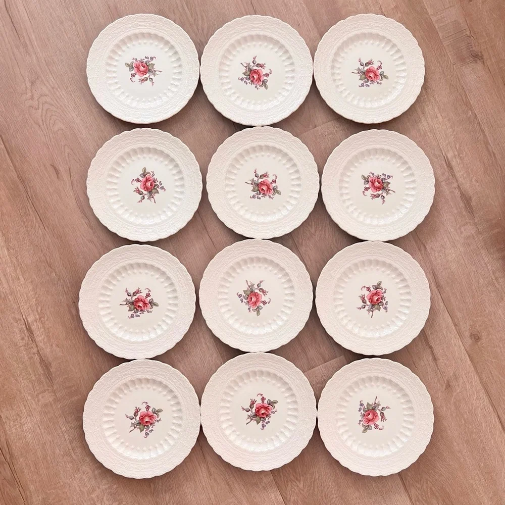 12 PCs Spode 2/8867‎ BILLINGSLEY ROSE Lace Rim Salad Desert Plates 7.75” Vintage